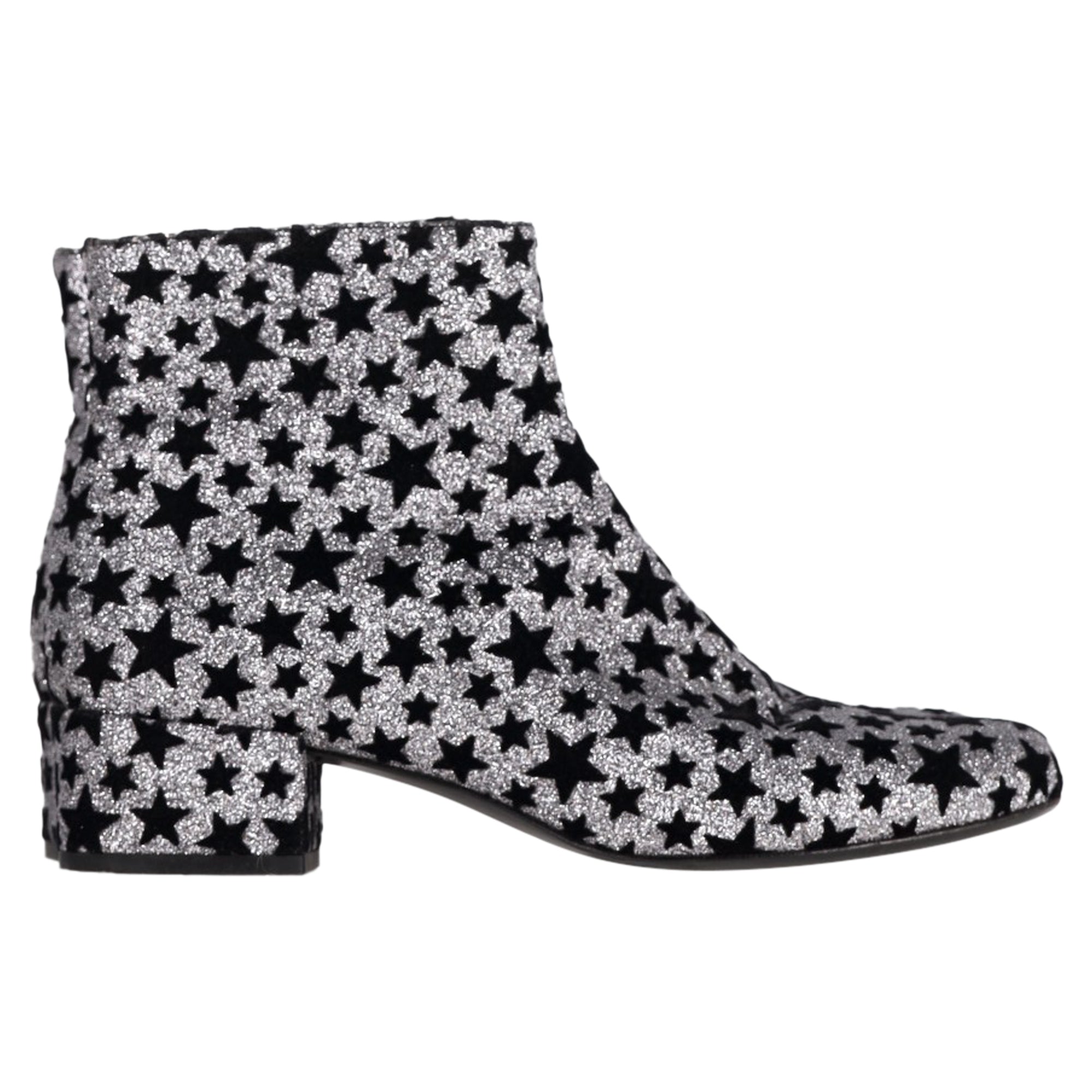 Women's Saint Laurent Star Print Ankle Boots in Silver Glitter