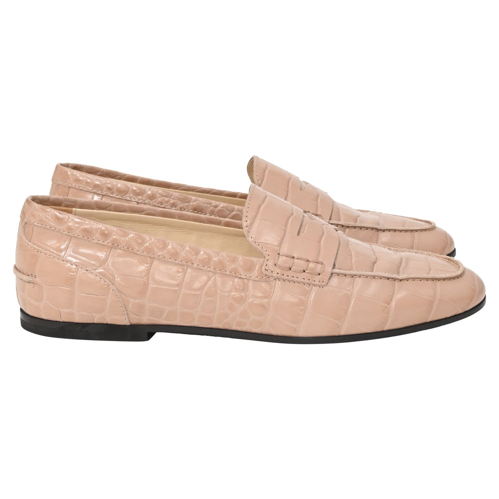 Women's Tod's Croc-Effect Loafers in Beige Leather