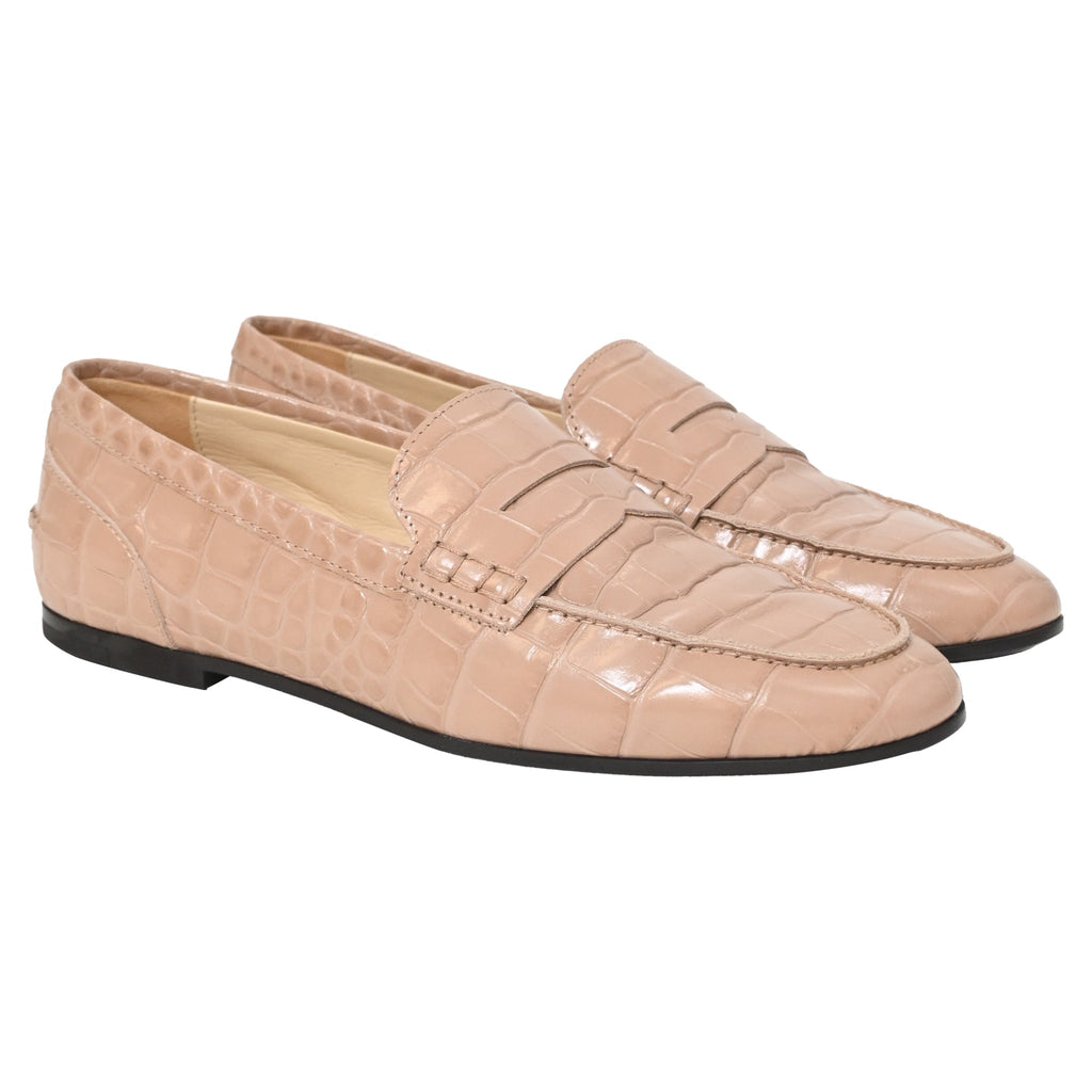 Women's Tod's Croc-Effect Loafers in Beige Leather