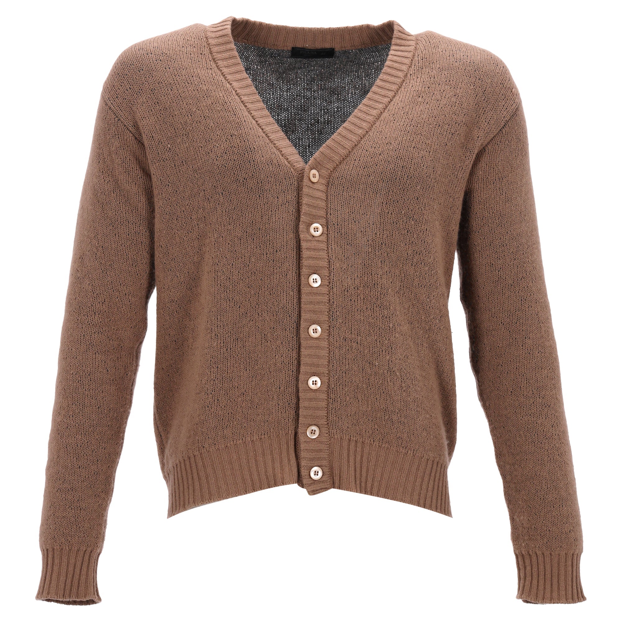 Prada Button-Down V-Neck igan in Brown Cashmere