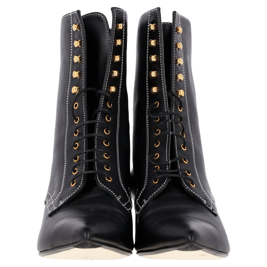 Loewe Ankle Lace-Up Boots in Black Leather