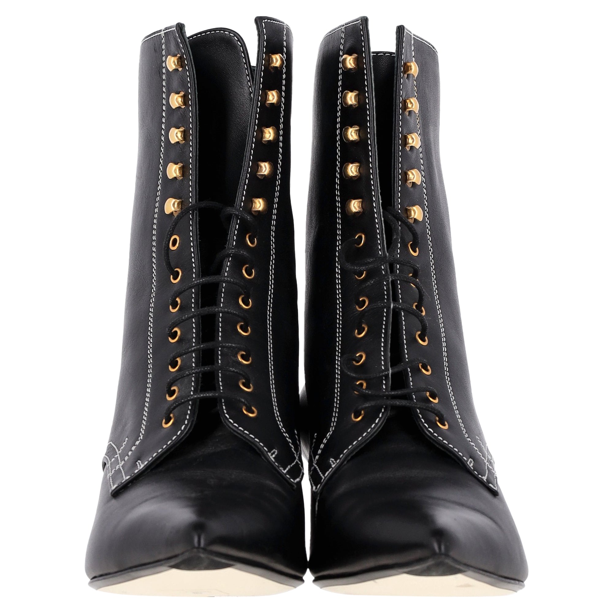 Loewe Ankle Lace-Up Boots in Black Leather