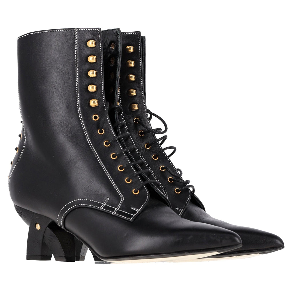 Loewe Ankle Lace-Up Boots in Black Leather