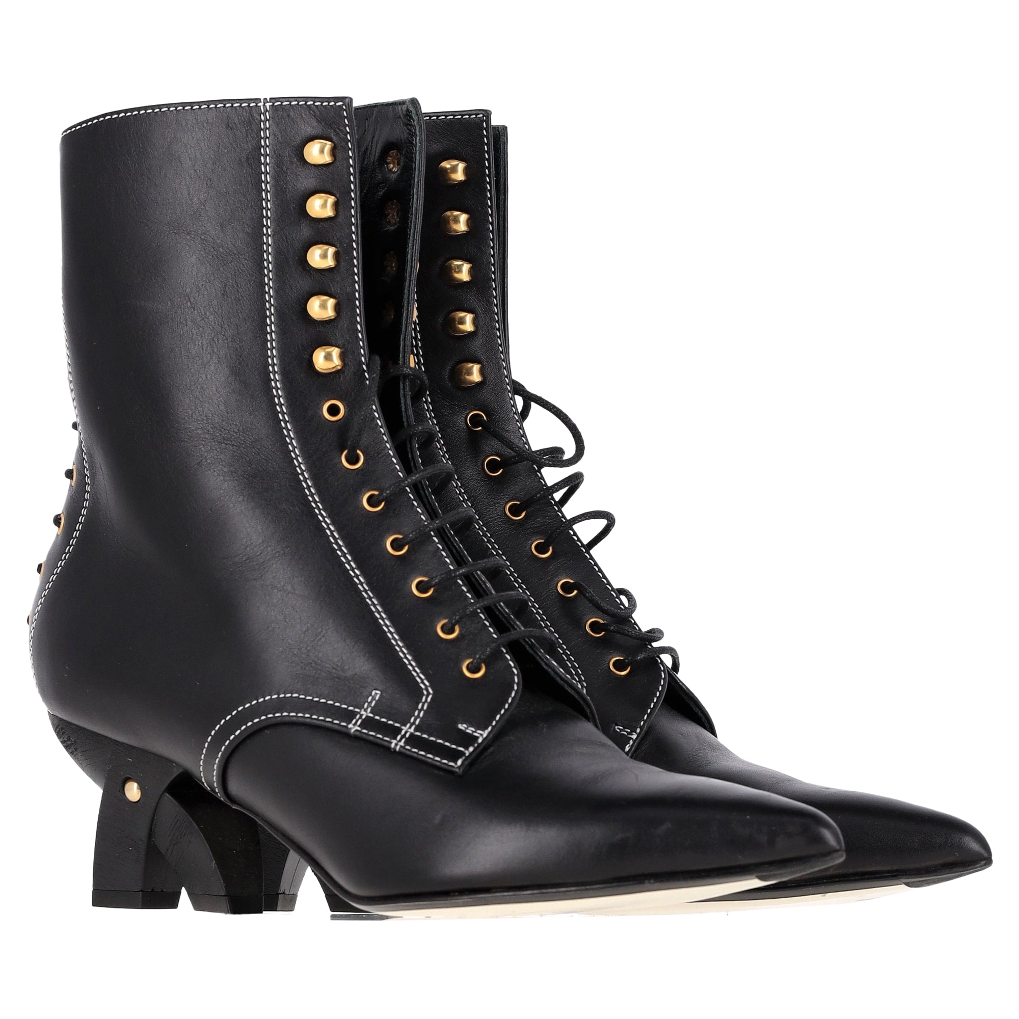 Loewe Ankle Lace-Up Boots in Black Leather
