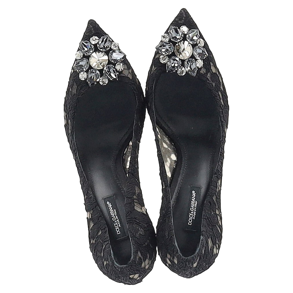 Women's Dolce & Gabbana Lace Rainbow Pumps with Brooch in Black Rayon