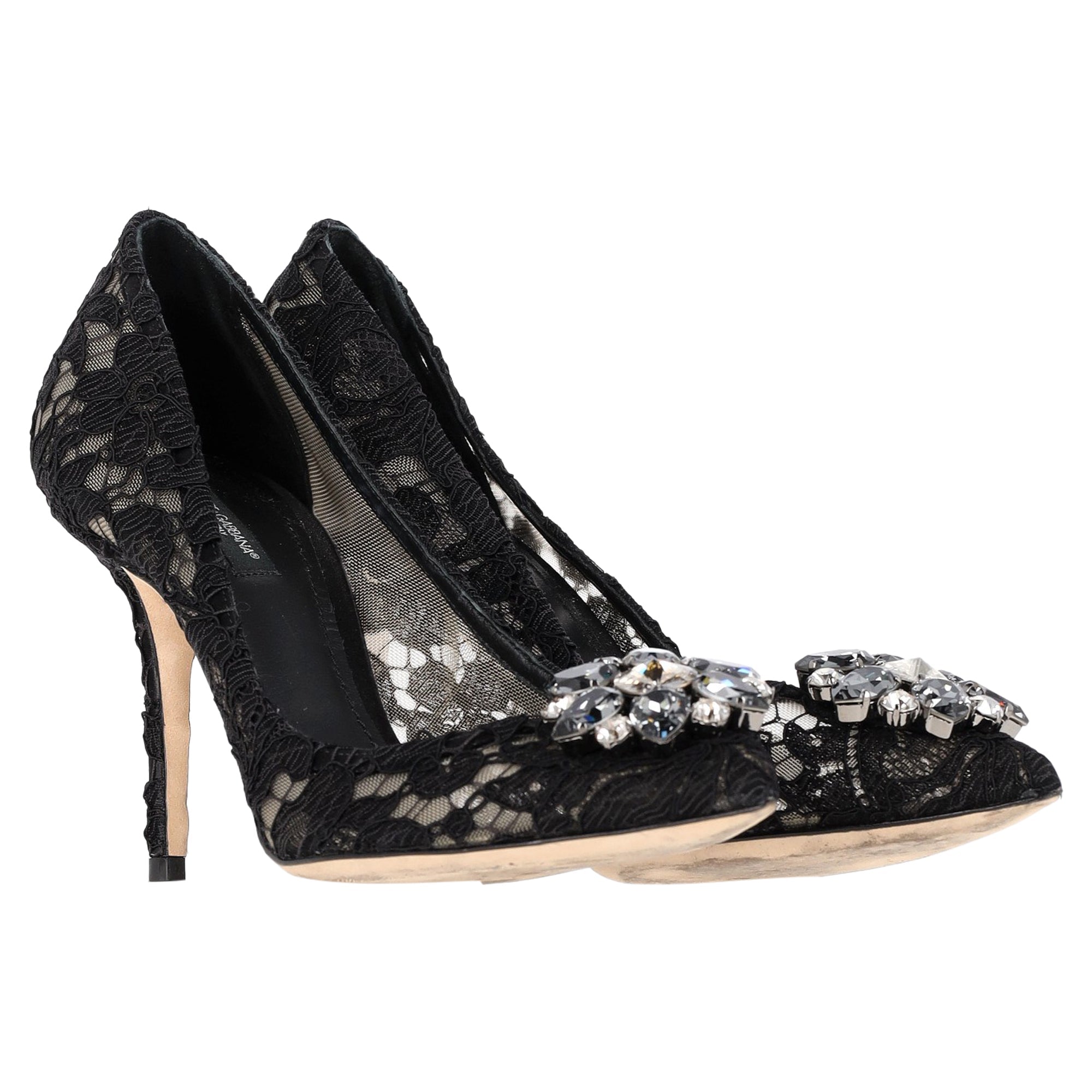 Women's Dolce & Gabbana Lace Rainbow Pumps with Brooch in Black Rayon