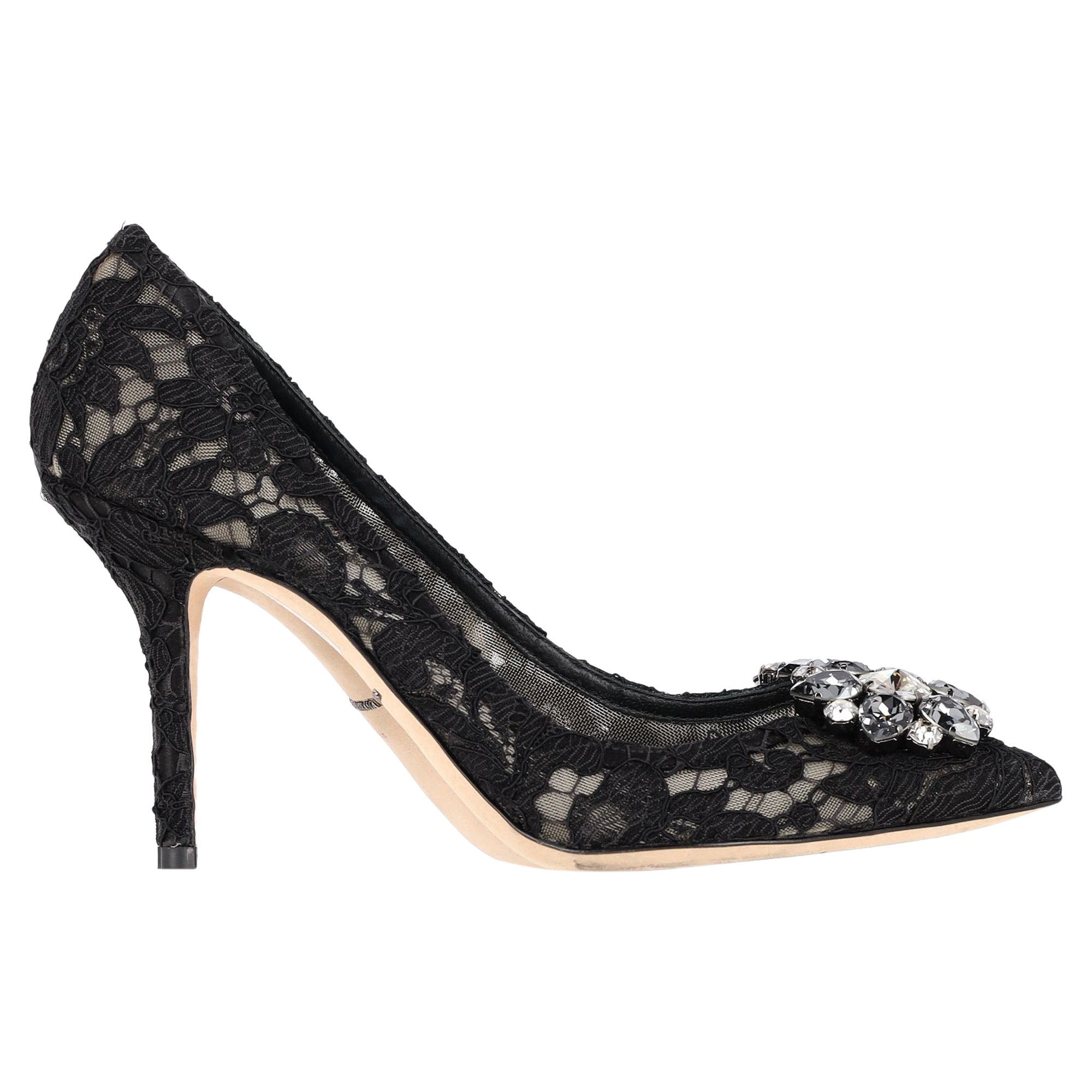 Women's Dolce & Gabbana Lace Rainbow Pumps with Brooch in Black Rayon