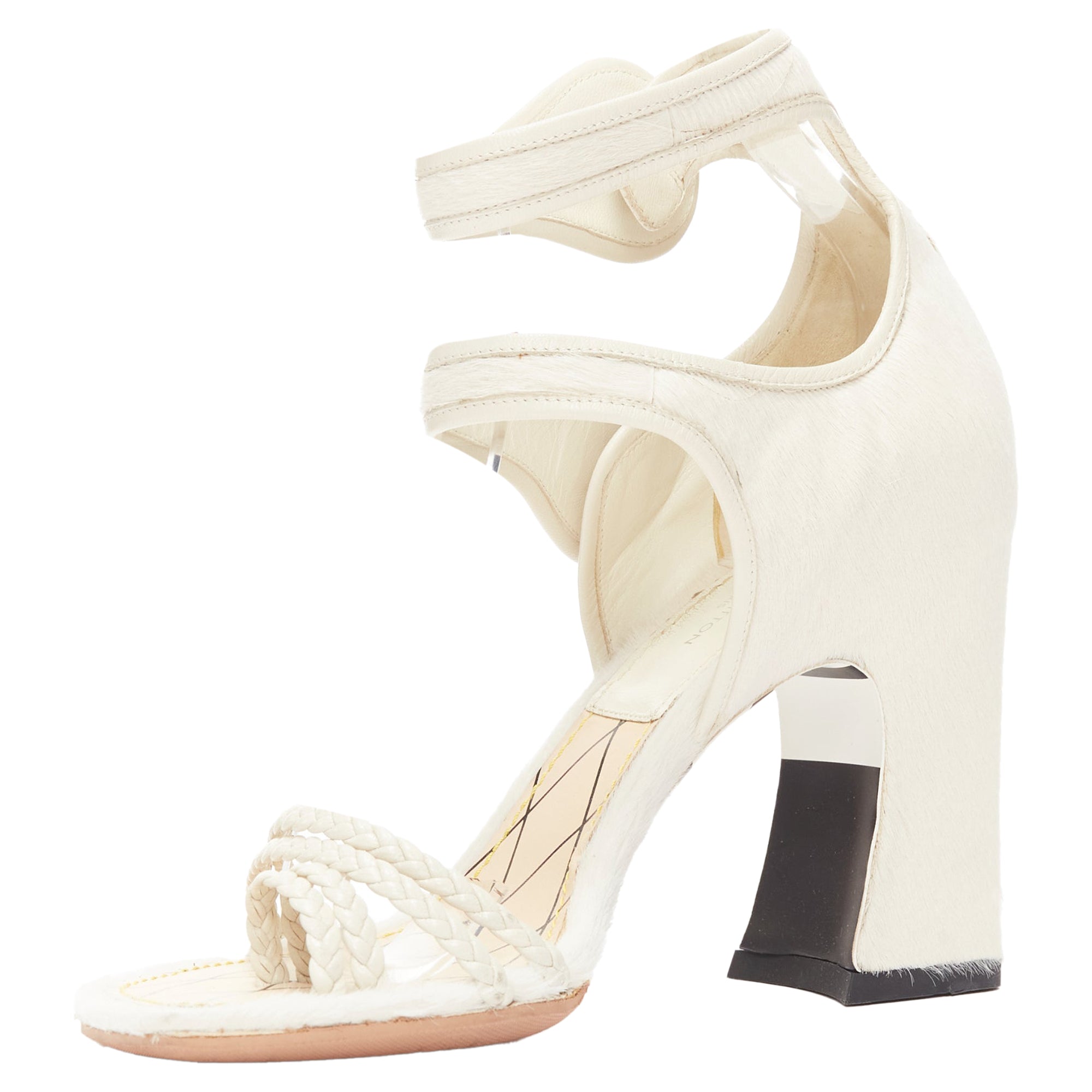 Women's Louis Vuitton Anaconda calf hair silver button braided chunky heel