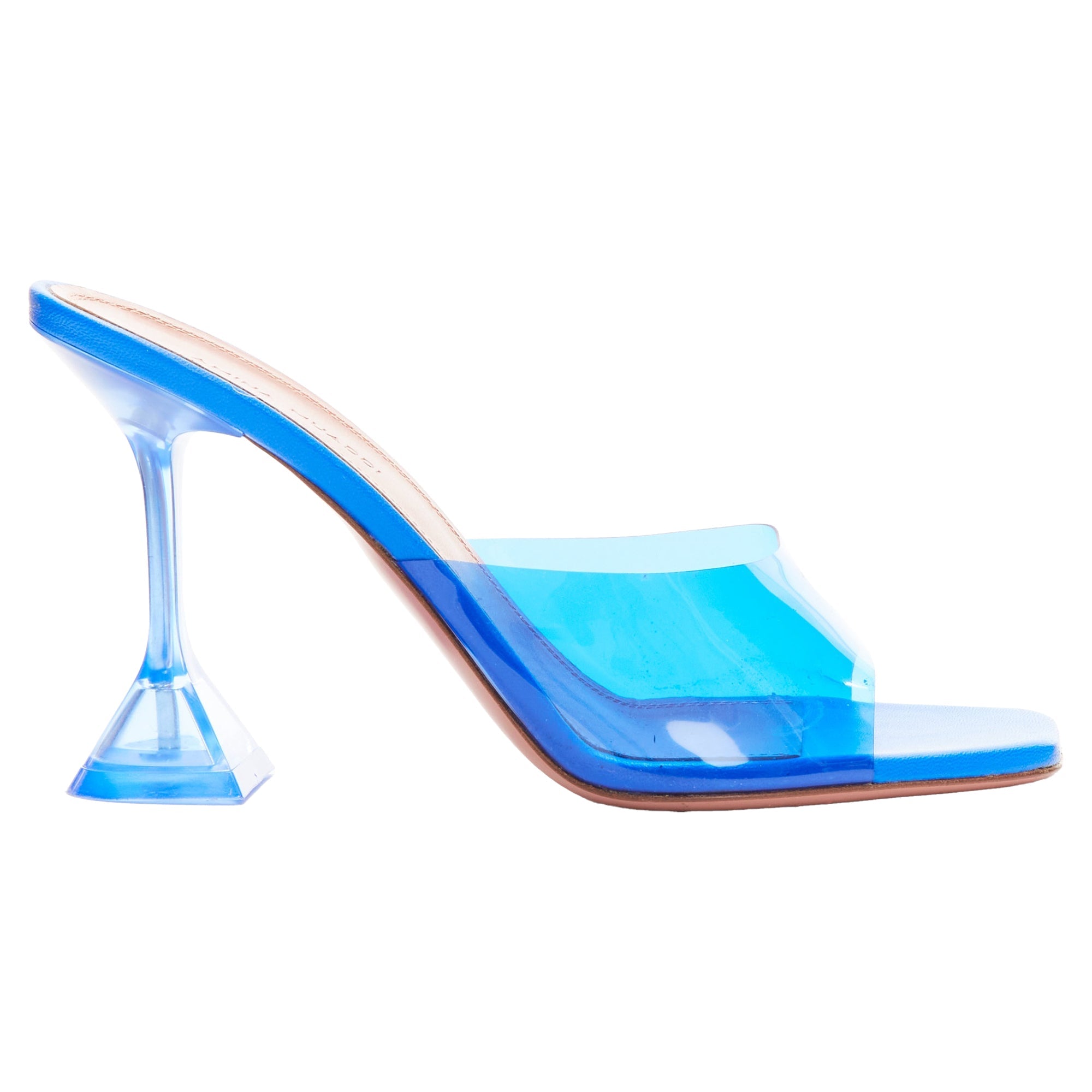 Women's Amina Muaddi Lupita clear spool lucite heel sandal