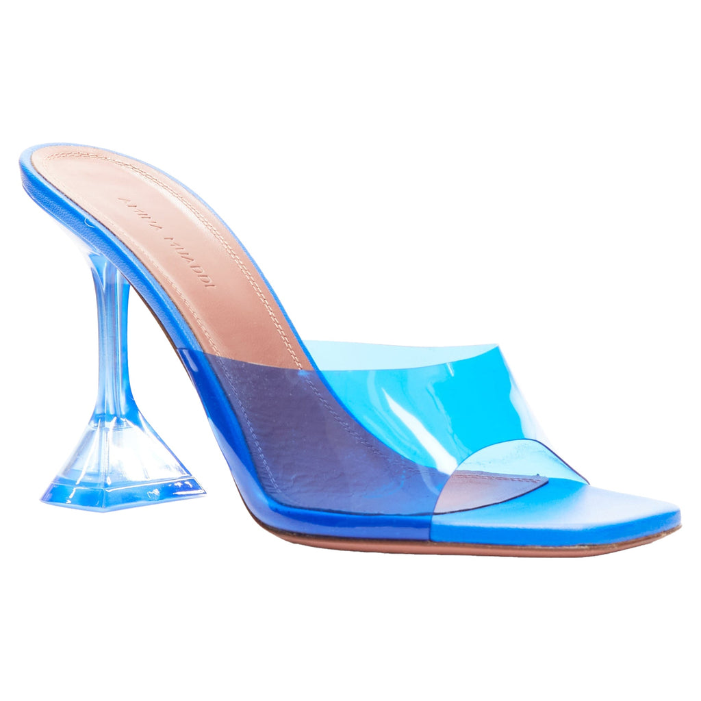 Women's Amina Muaddi Lupita clear spool lucite heel sandal