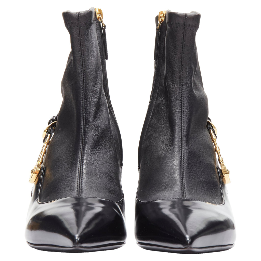 Women's Versace Medusa Punk Safety Pin leather kitten heel bootie