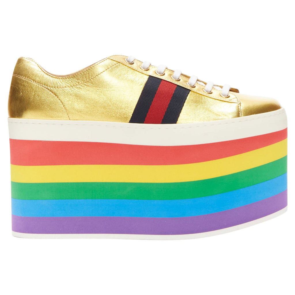 Women's Gucci Alessandro Michele Peggy rainbow web platform sneakers