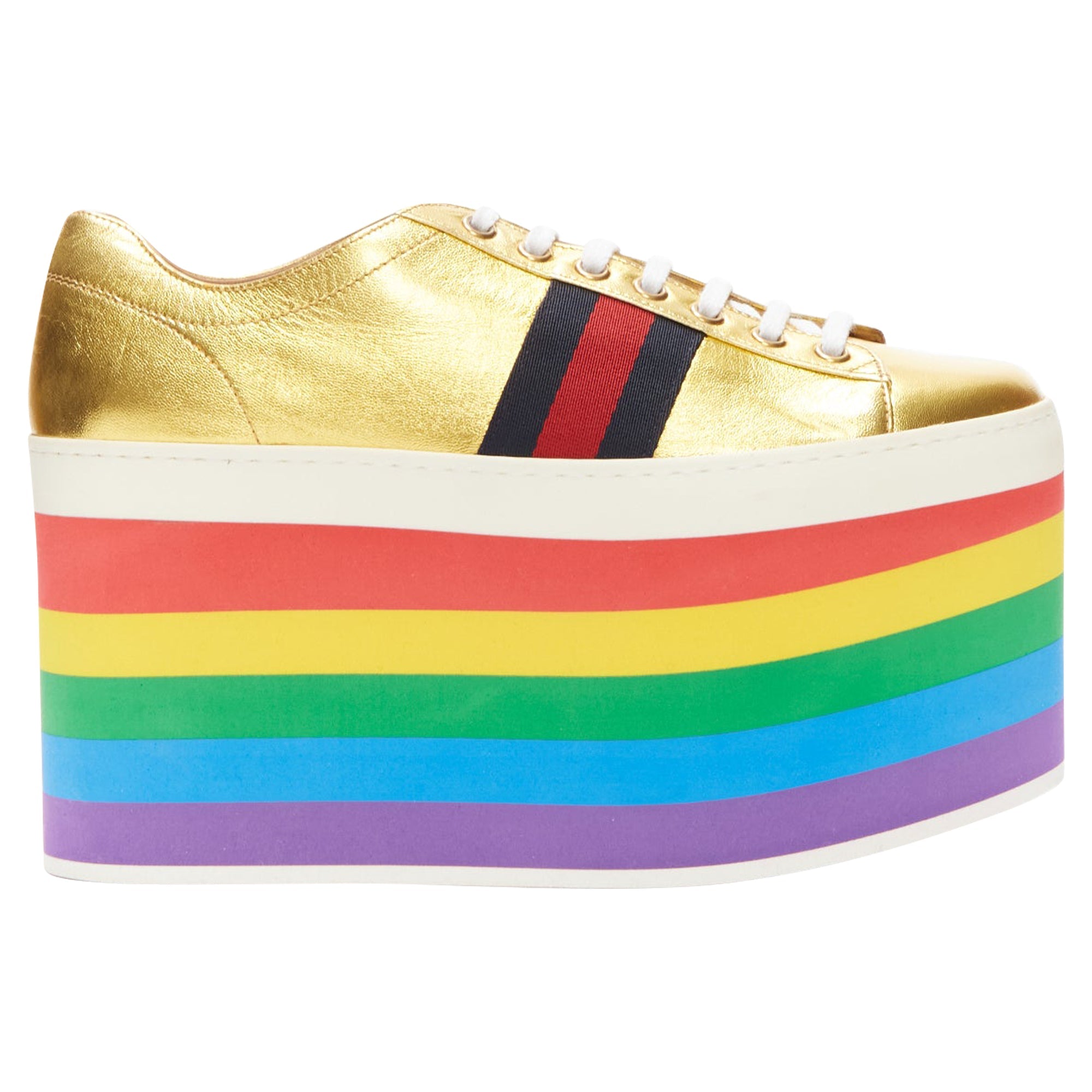 Women's Gucci Alessandro Michele Peggy rainbow web platform sneakers