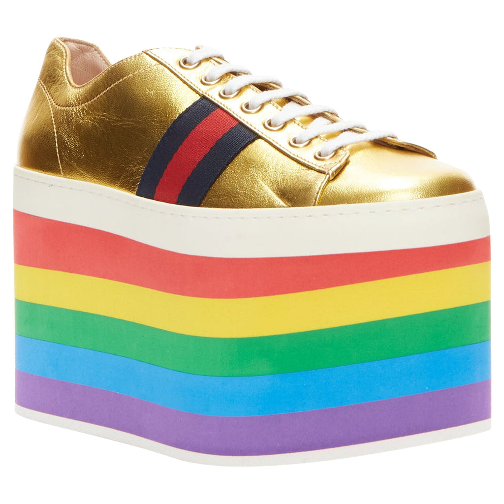 Women's Gucci Alessandro Michele Peggy rainbow web platform sneakers