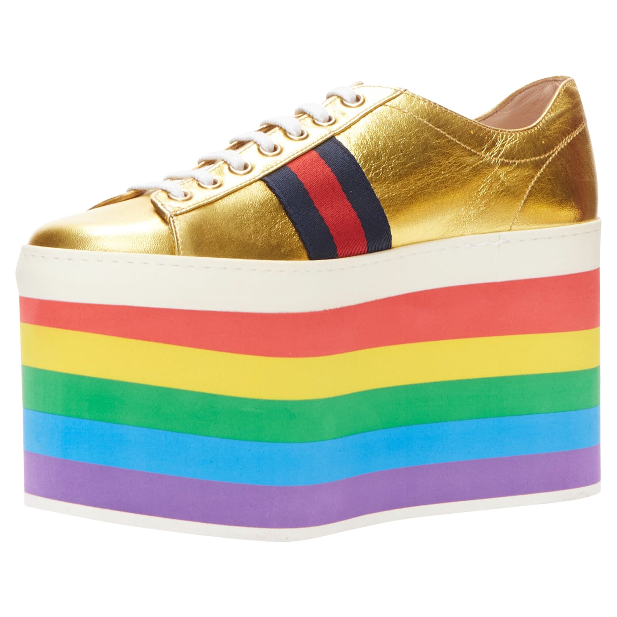 Women's Gucci Alessandro Michele Peggy rainbow web platform sneakers
