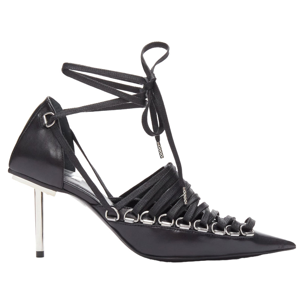 Women's Balenciaga corset leather silver buckles laced pump