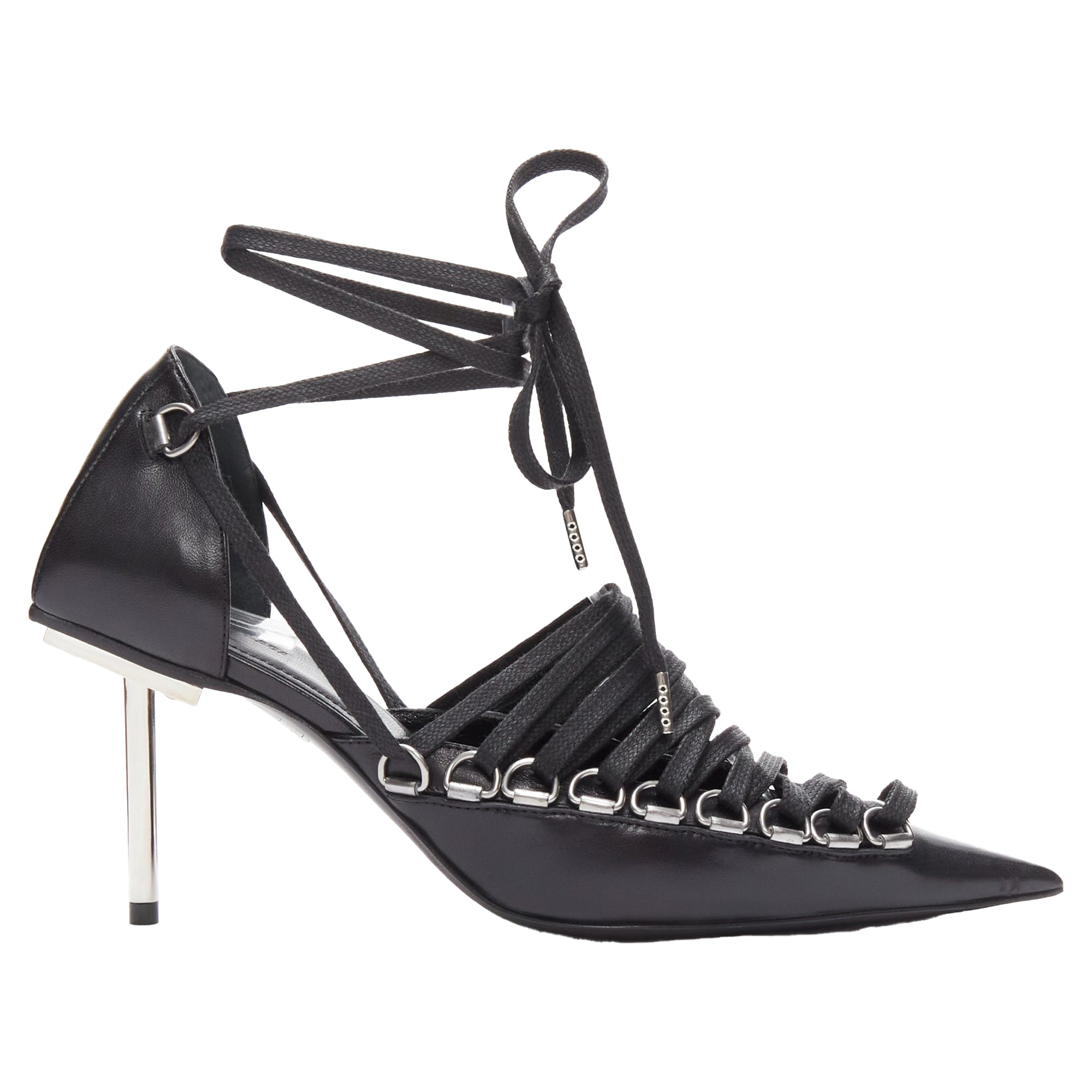 Women's Balenciaga corset leather silver buckles laced pump