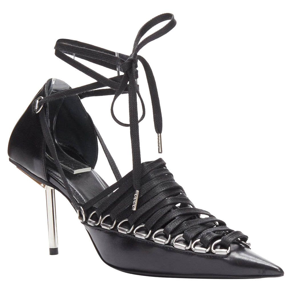Women's Balenciaga corset leather silver buckles laced pump