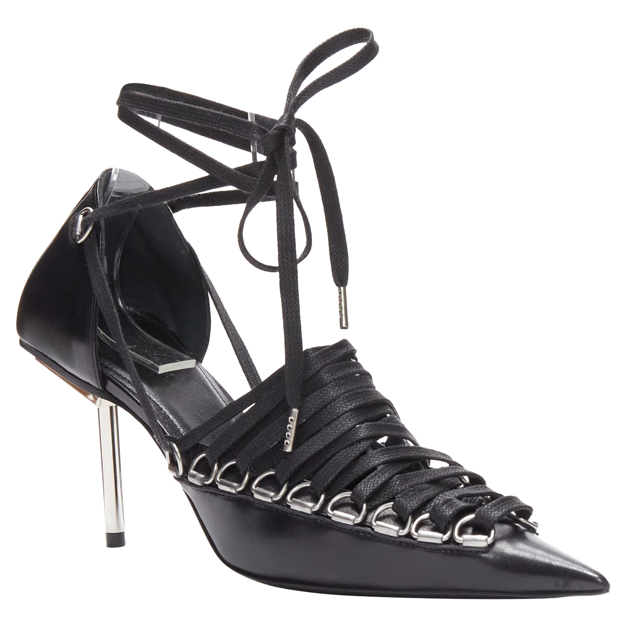 Women's Balenciaga corset leather silver buckles laced pump
