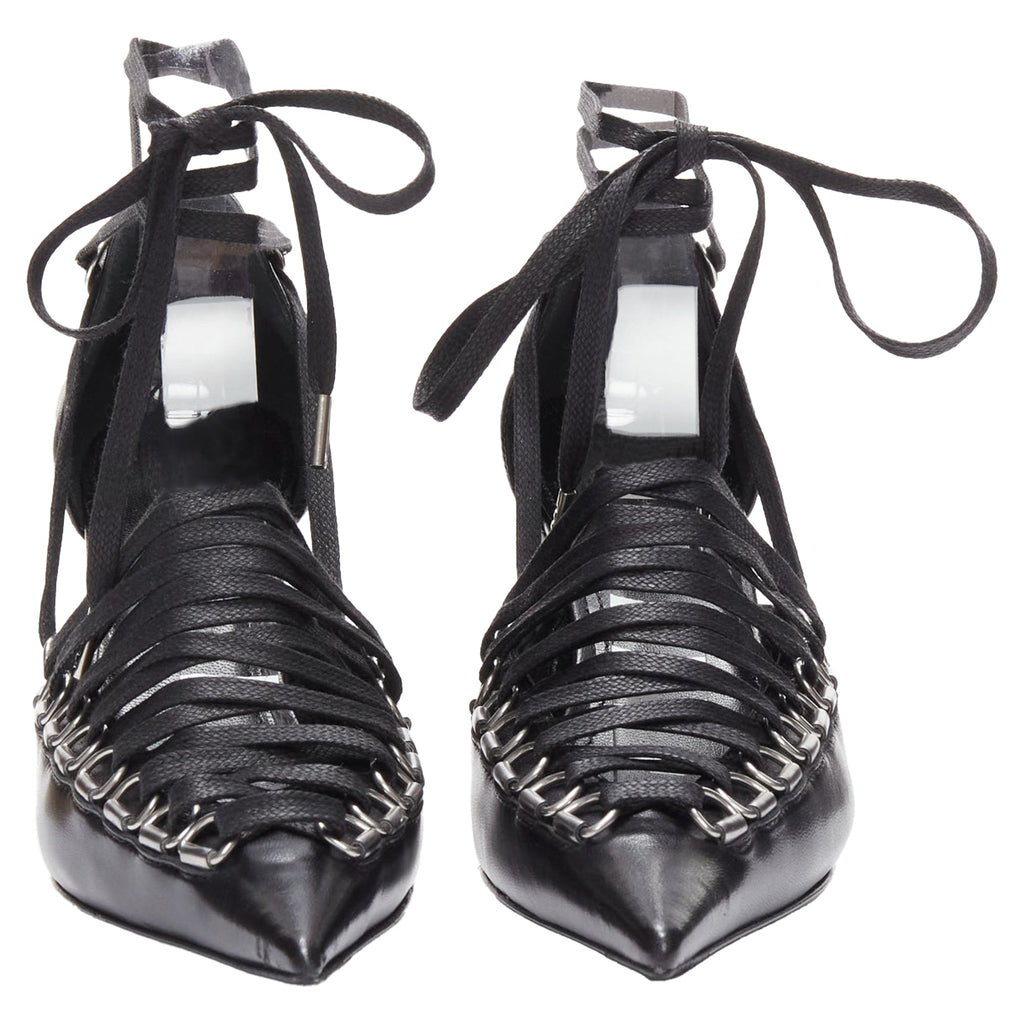 Women's Balenciaga corset leather silver buckles laced pump