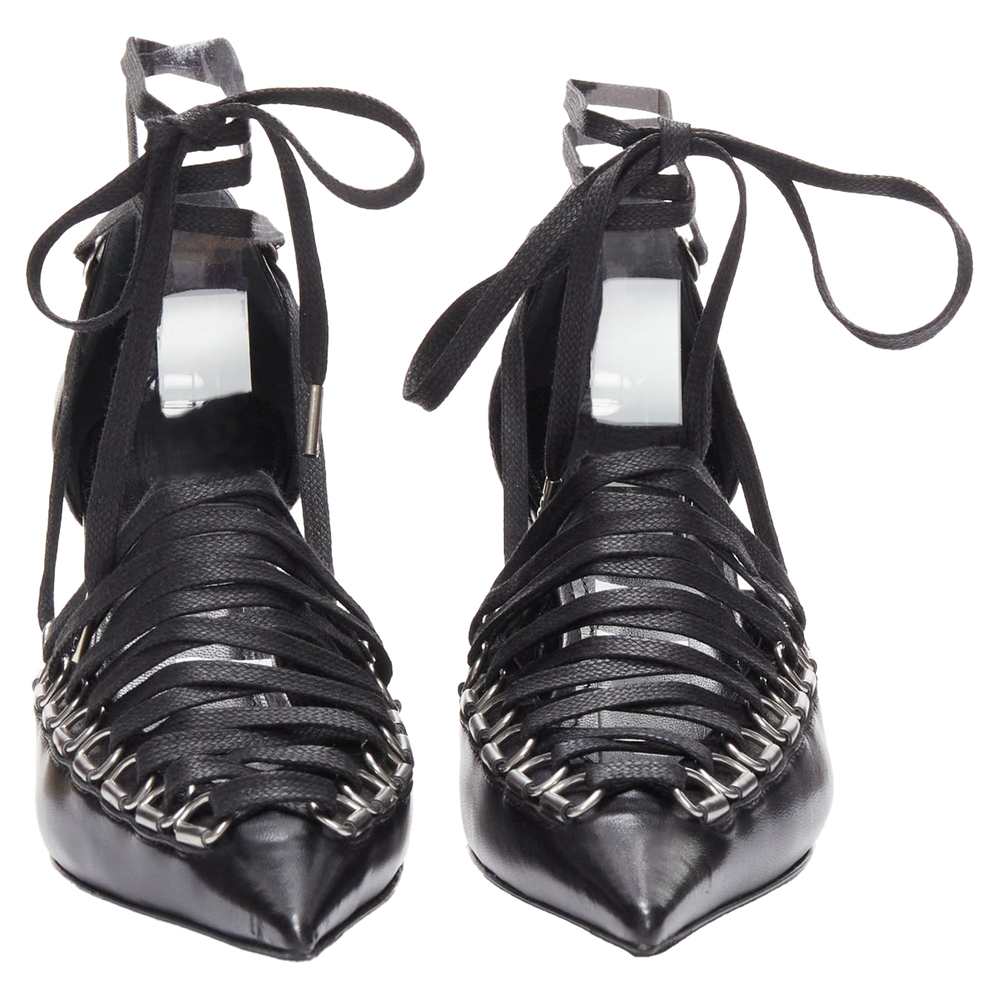 Women's Balenciaga corset leather silver buckles laced pump