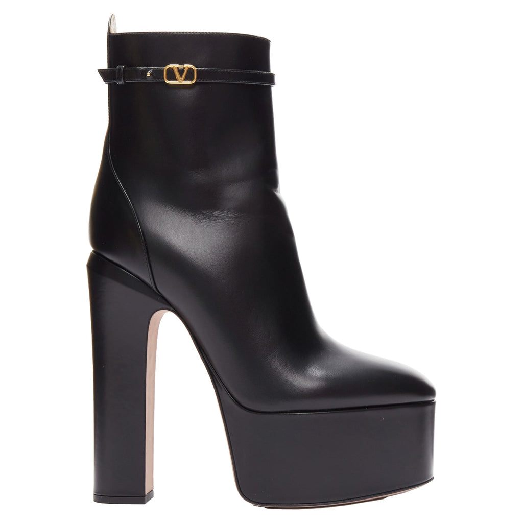 Women's Valentino Garavani tango leather v logo buckle platform boots