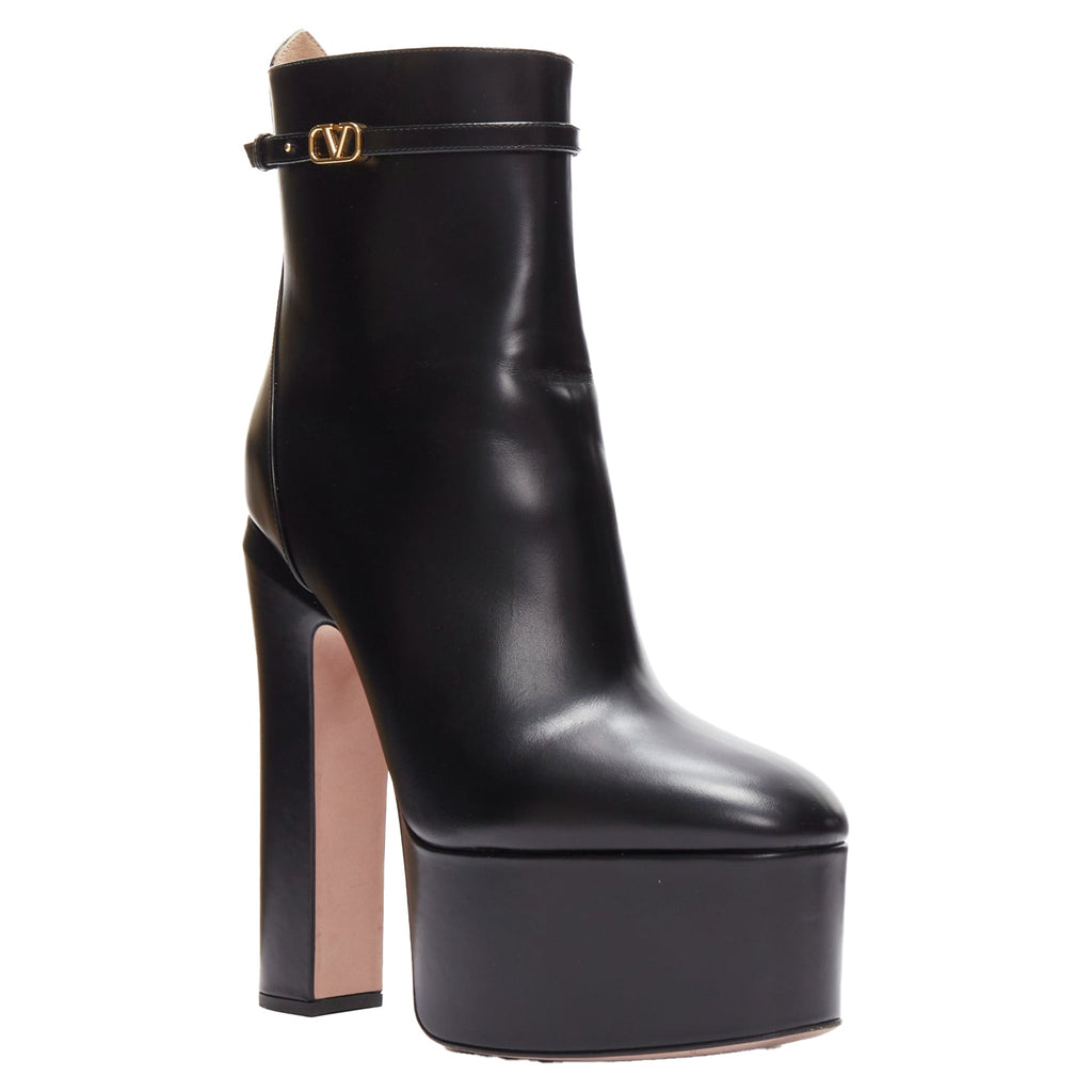 Women's Valentino Garavani tango leather v logo buckle platform boots