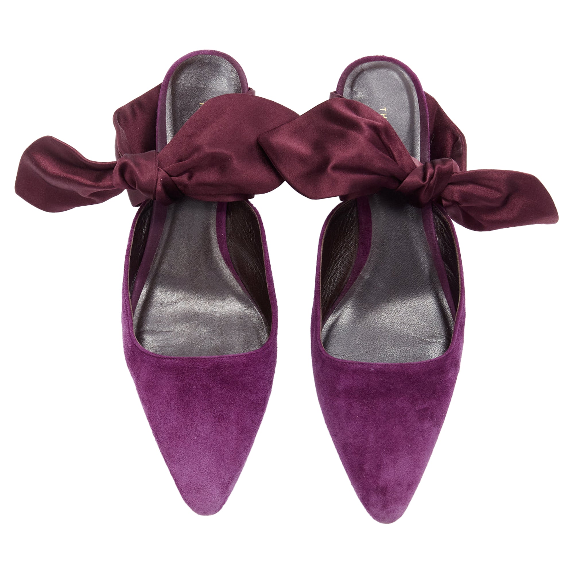 Women's The Row Bow velvet silk tie kitten mule heels