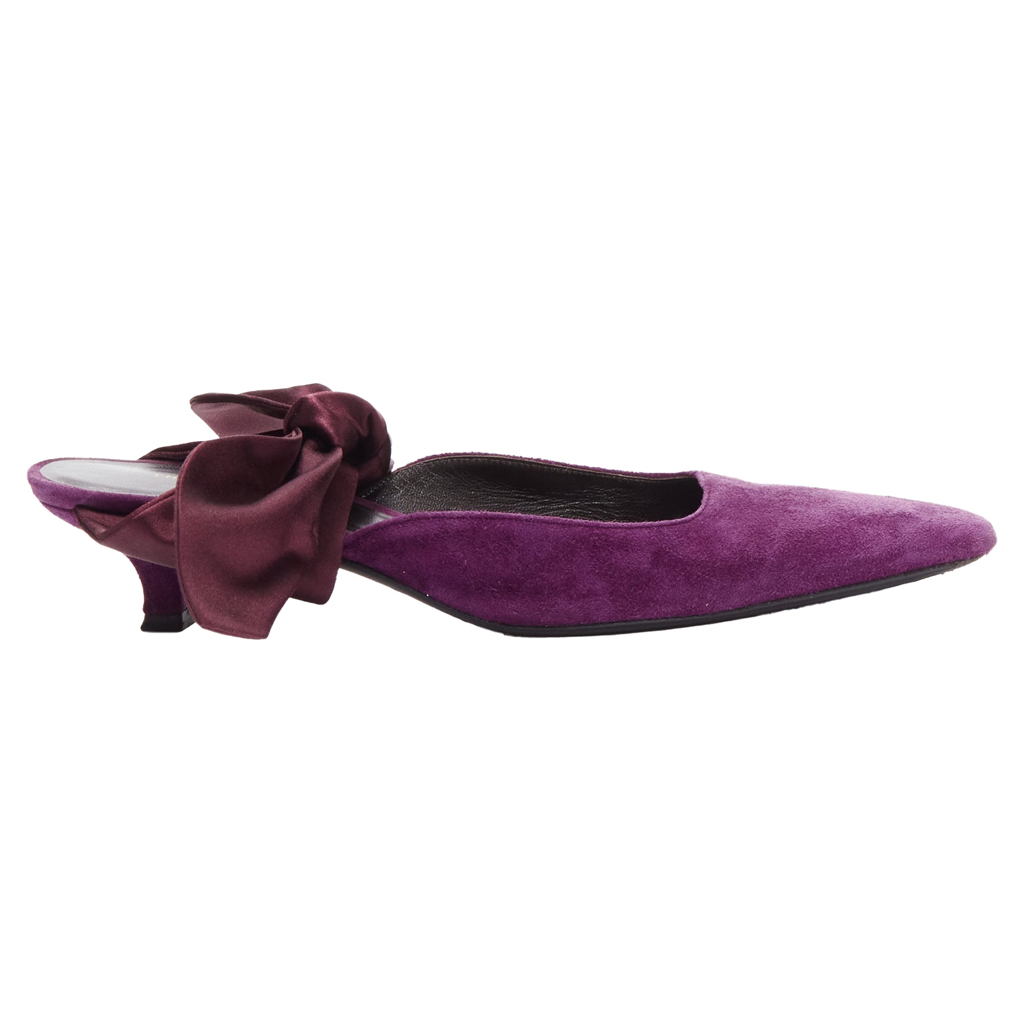 Women's The Row Bow velvet silk tie kitten mule heels