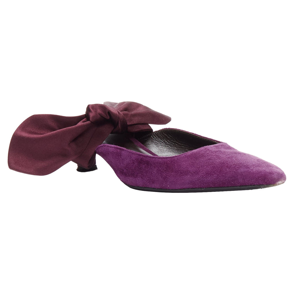 Women's The Row Bow velvet silk tie kitten mule heels