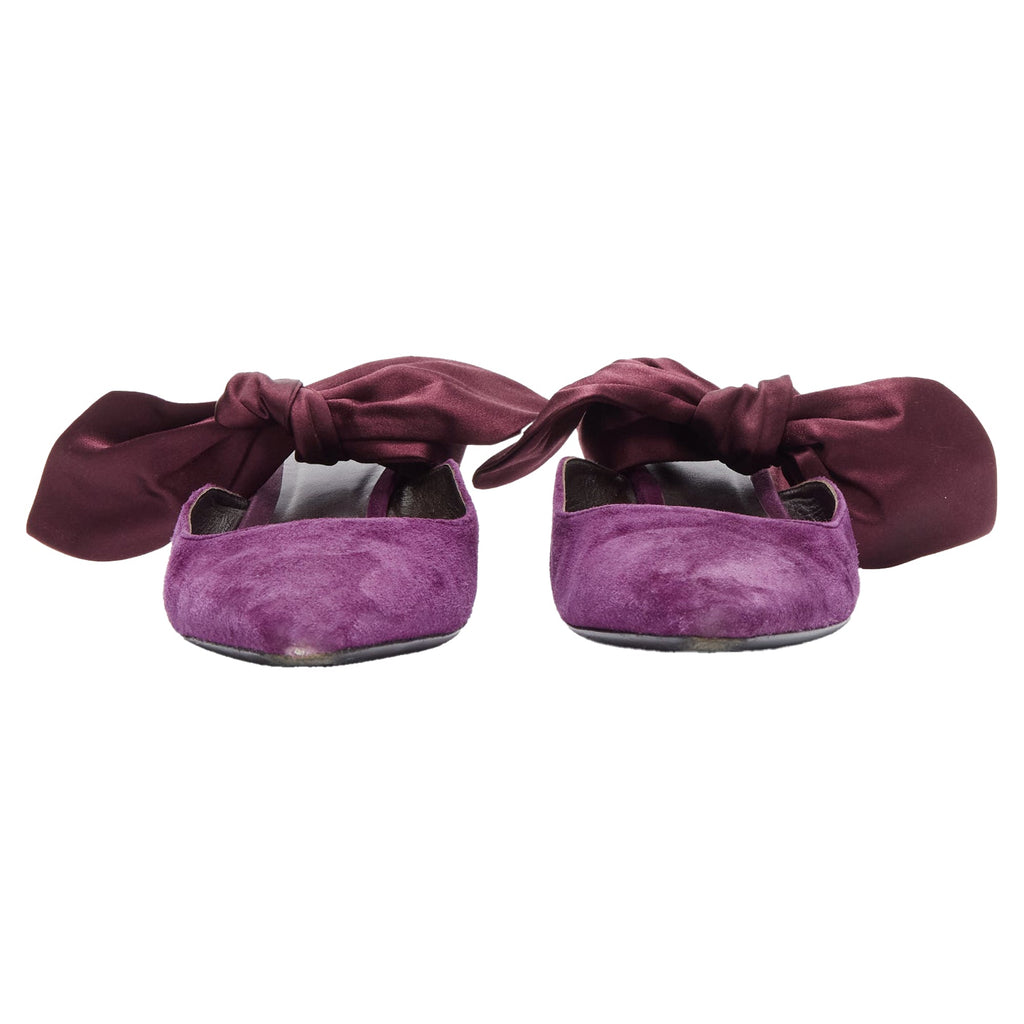 Women's The Row Bow velvet silk tie kitten mule heels