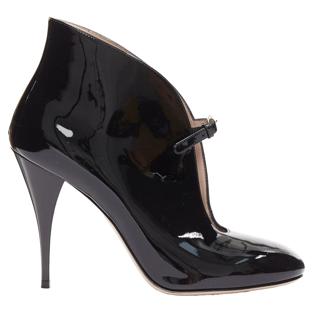 Women's Miu Miu patent leather low cut vamp ankle booties
