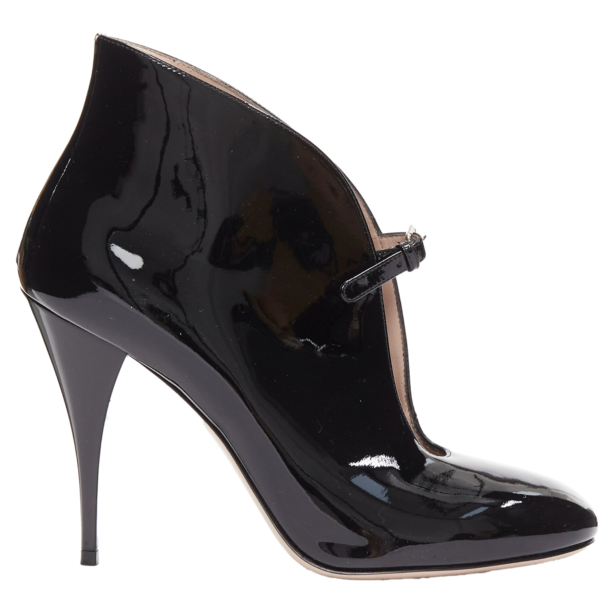 Women's Miu Miu patent leather low cut vamp ankle booties