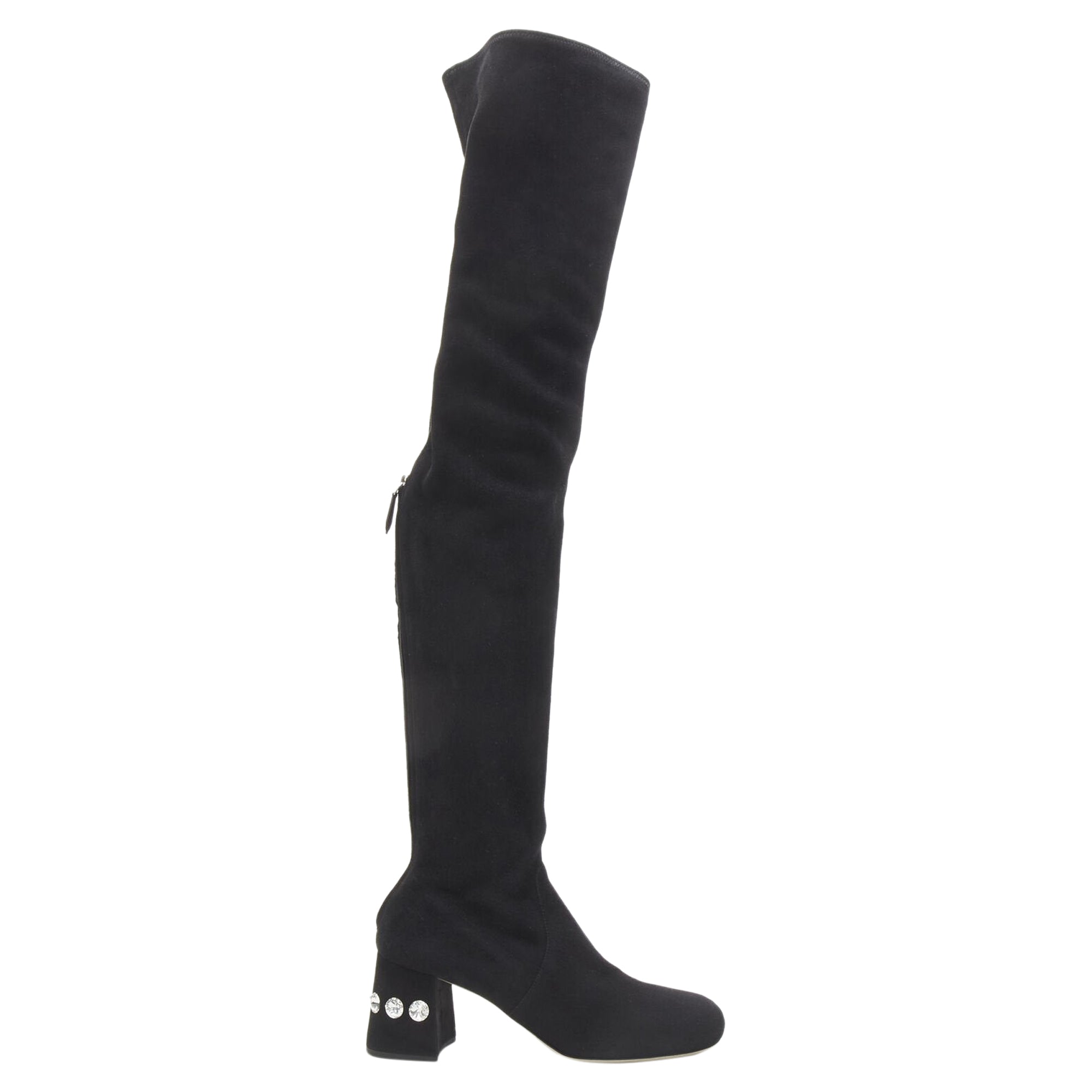 Women's Miu Miu suede jewelled crystal heel pull on over knee boot