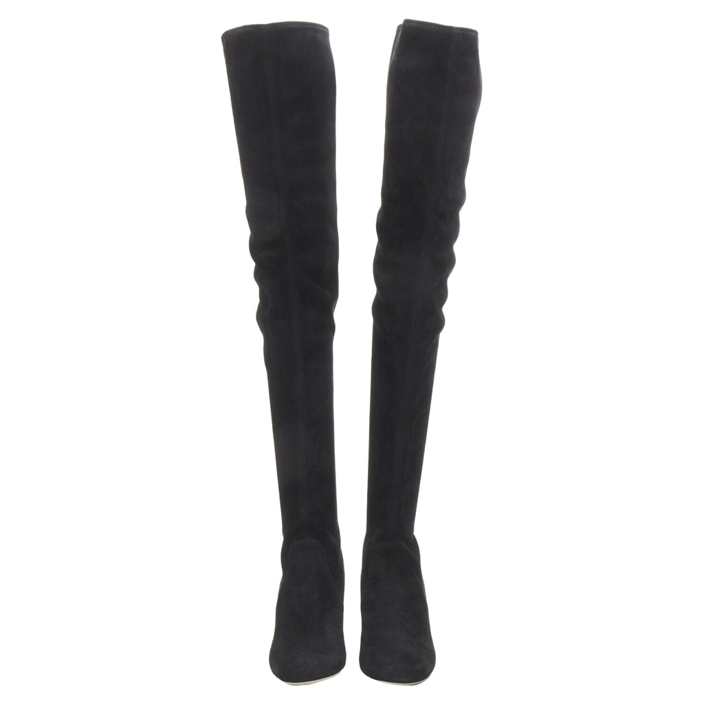 Women's Miu Miu suede jewelled crystal heel pull on over knee boot