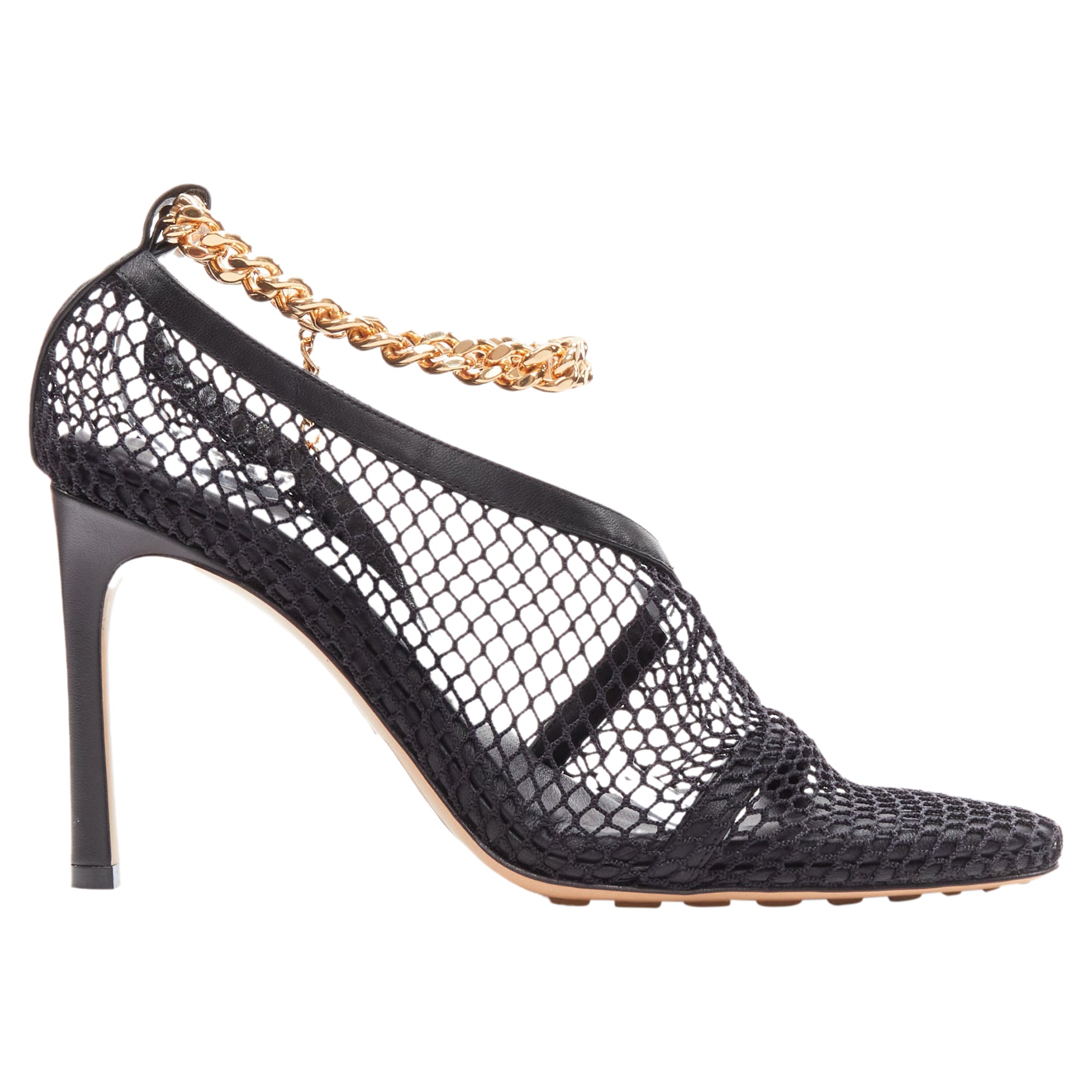 Women's Bottega Veneta ankle chain mesh leather dorsay sandals