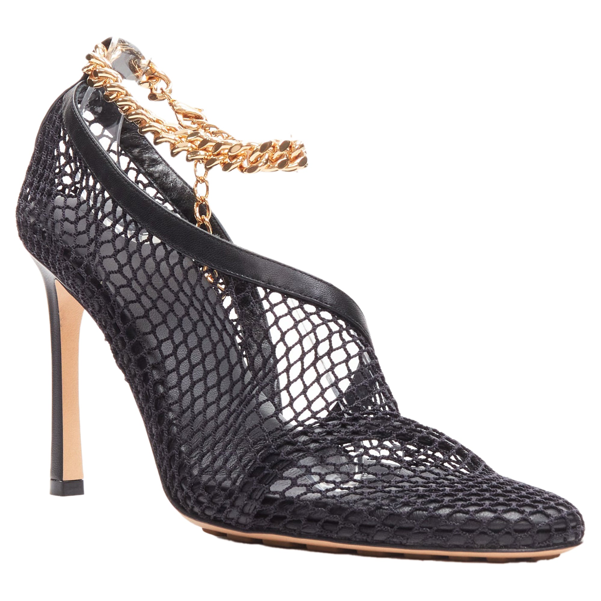 Women's Bottega Veneta ankle chain mesh leather dorsay sandals