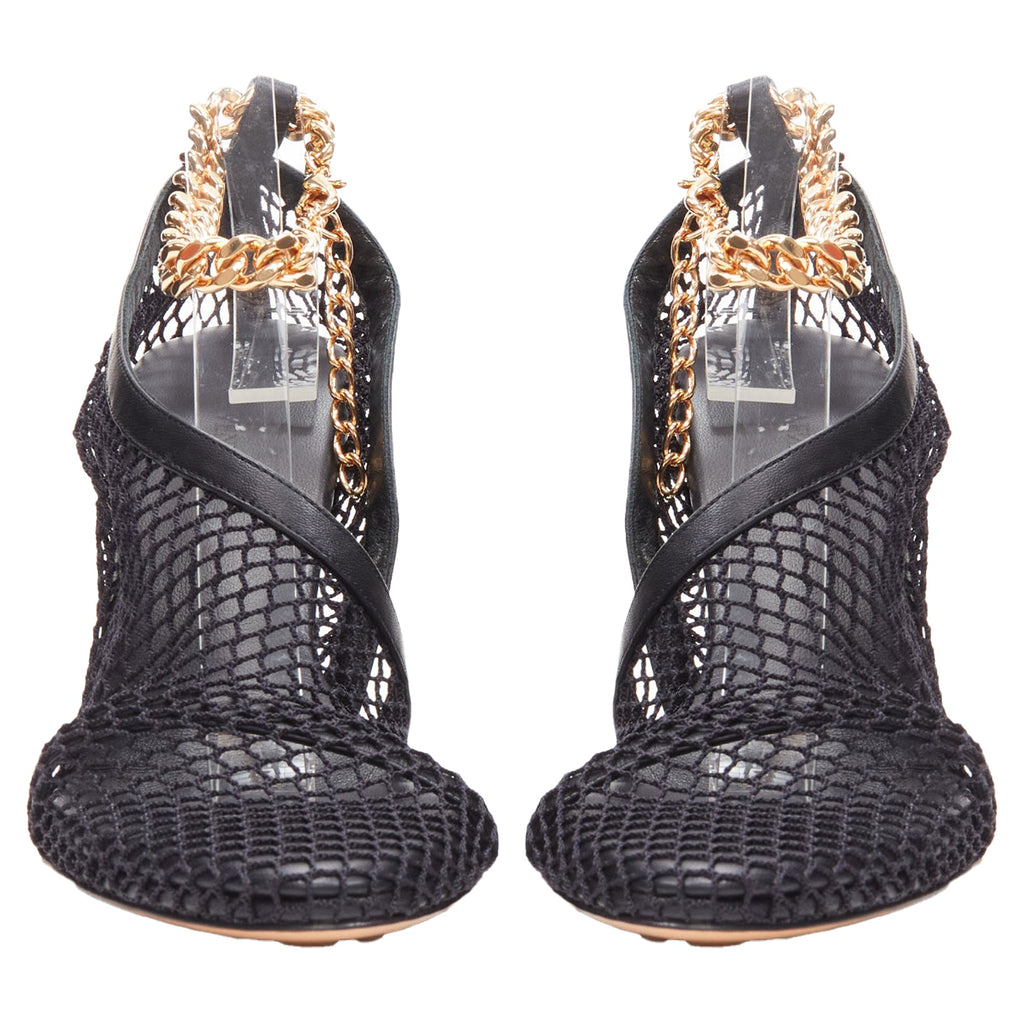 Women's Bottega Veneta ankle chain mesh leather dorsay sandals