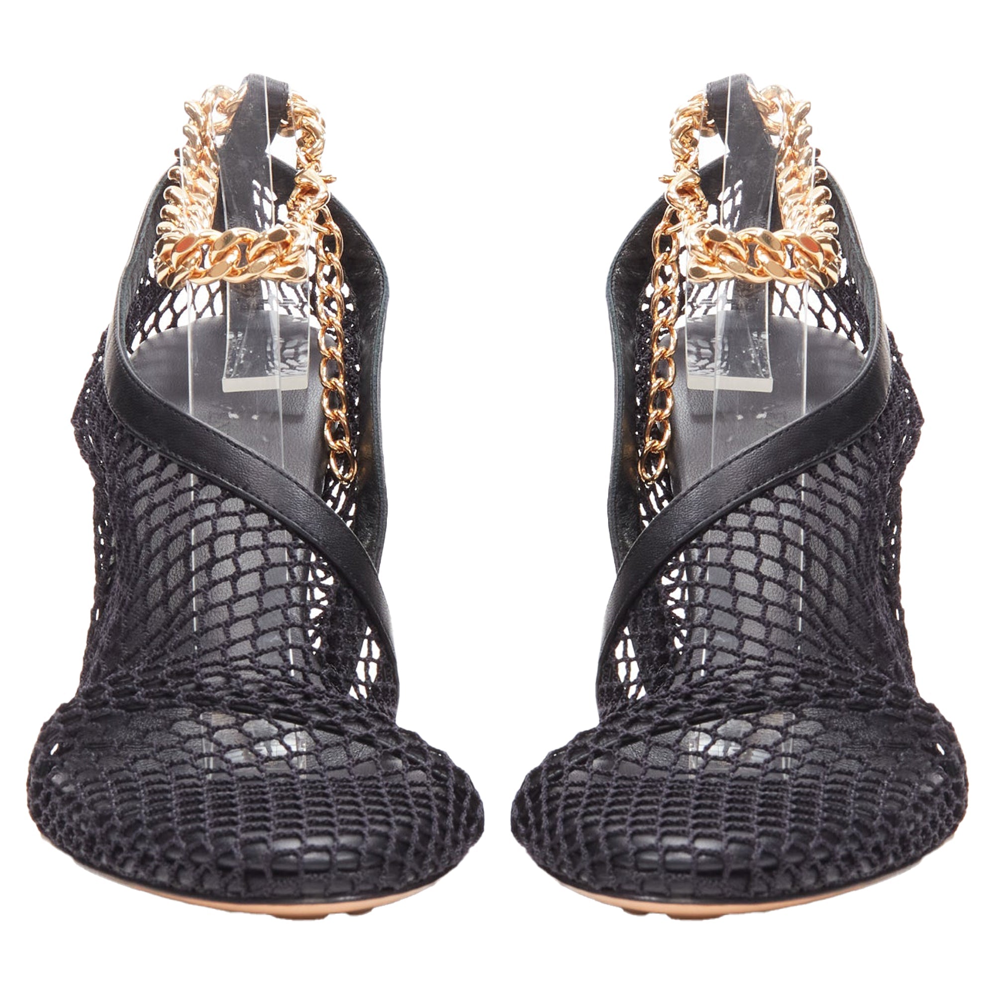 Women's Bottega Veneta ankle chain mesh leather dorsay sandals