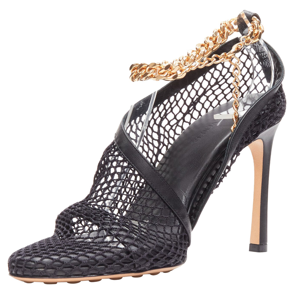 Women's Bottega Veneta ankle chain mesh leather dorsay sandals