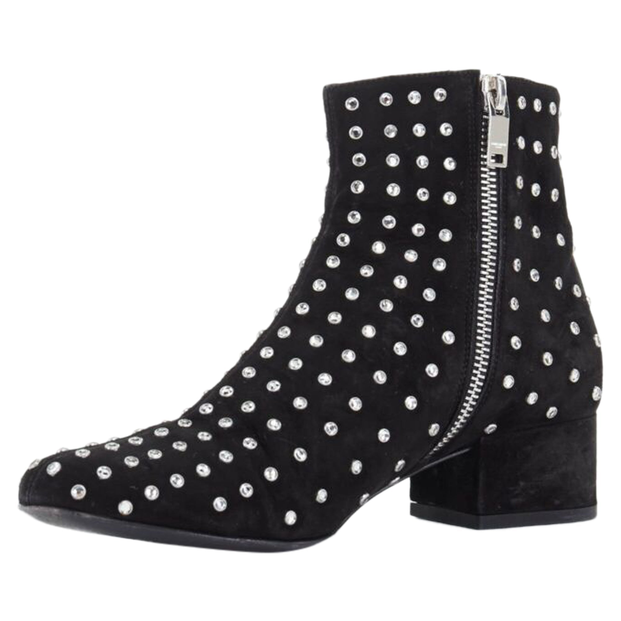 Women's Saint Laurent suede strass crystal embellished ankle boot shoe