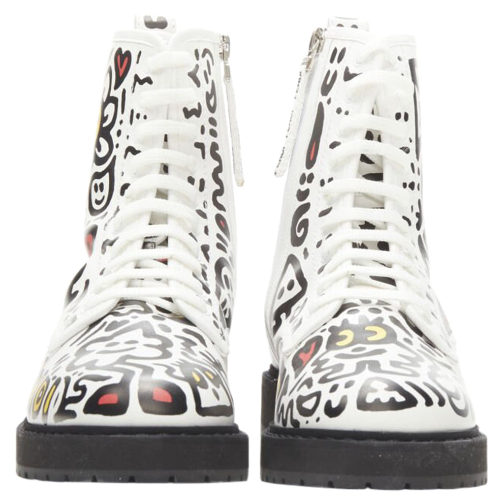 Women's Fendi Mr Doodle logo graffiti print laced combat ankle boot