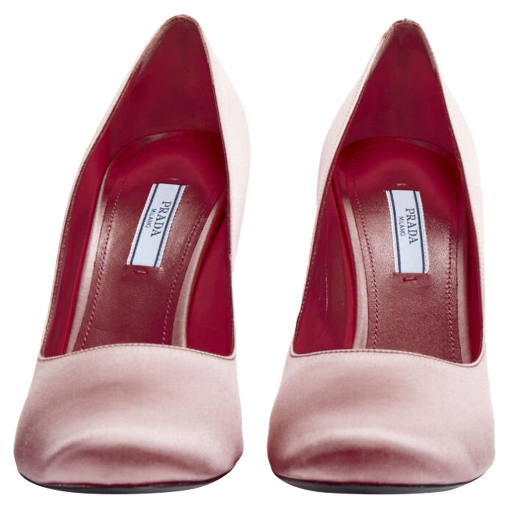 Women's Prada Bolt silk satin silver metal heel pump