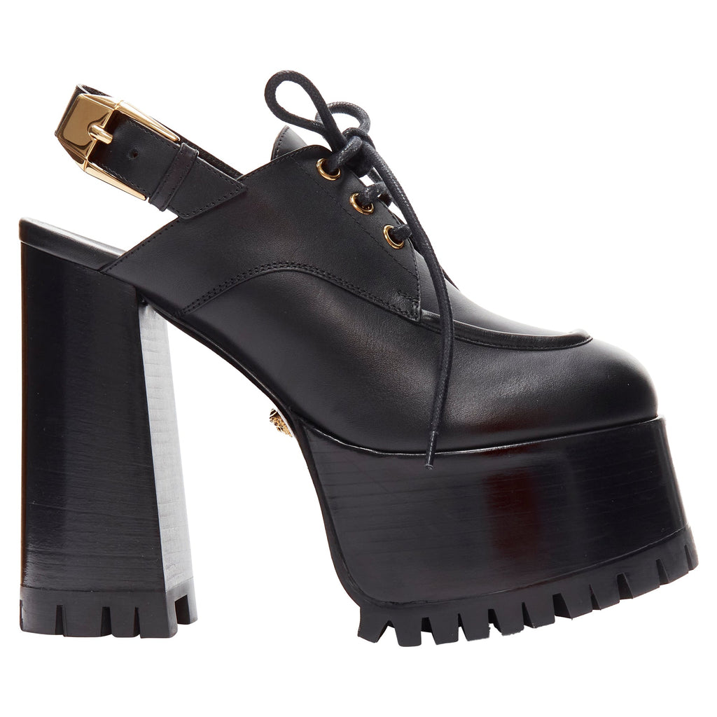 Women's Versace buckle sling back platform loafer