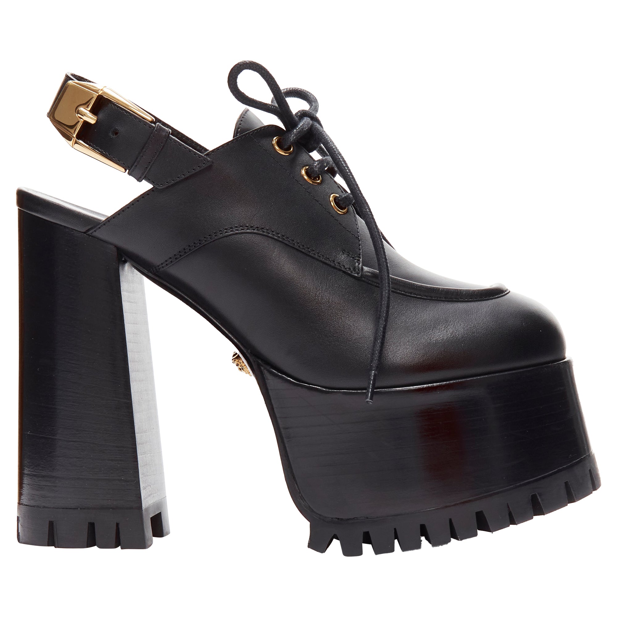 Women's Versace buckle sling back platform loafer