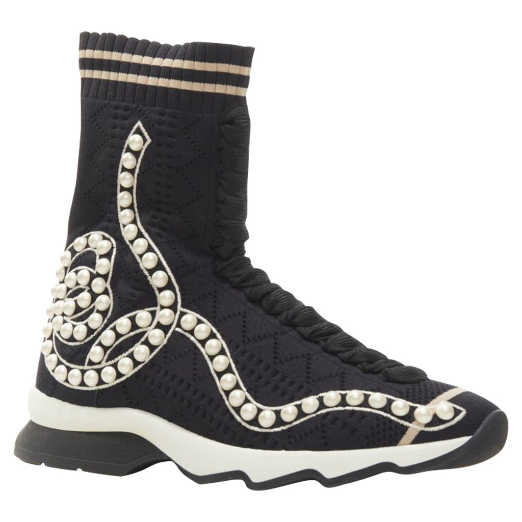 Women's Fendi Rockoko pearl embellished sock knit high top sneaker