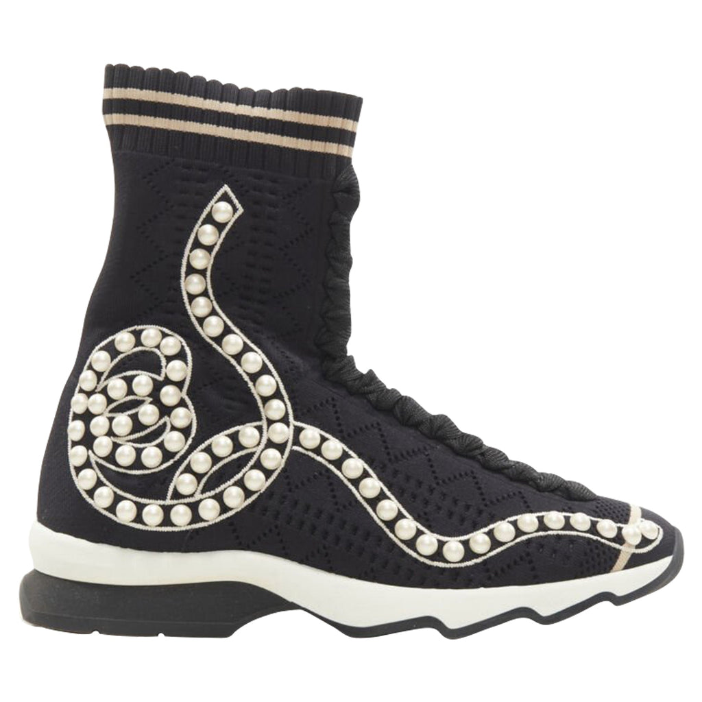Women's Fendi Rockoko pearl embellished sock knit high top sneaker