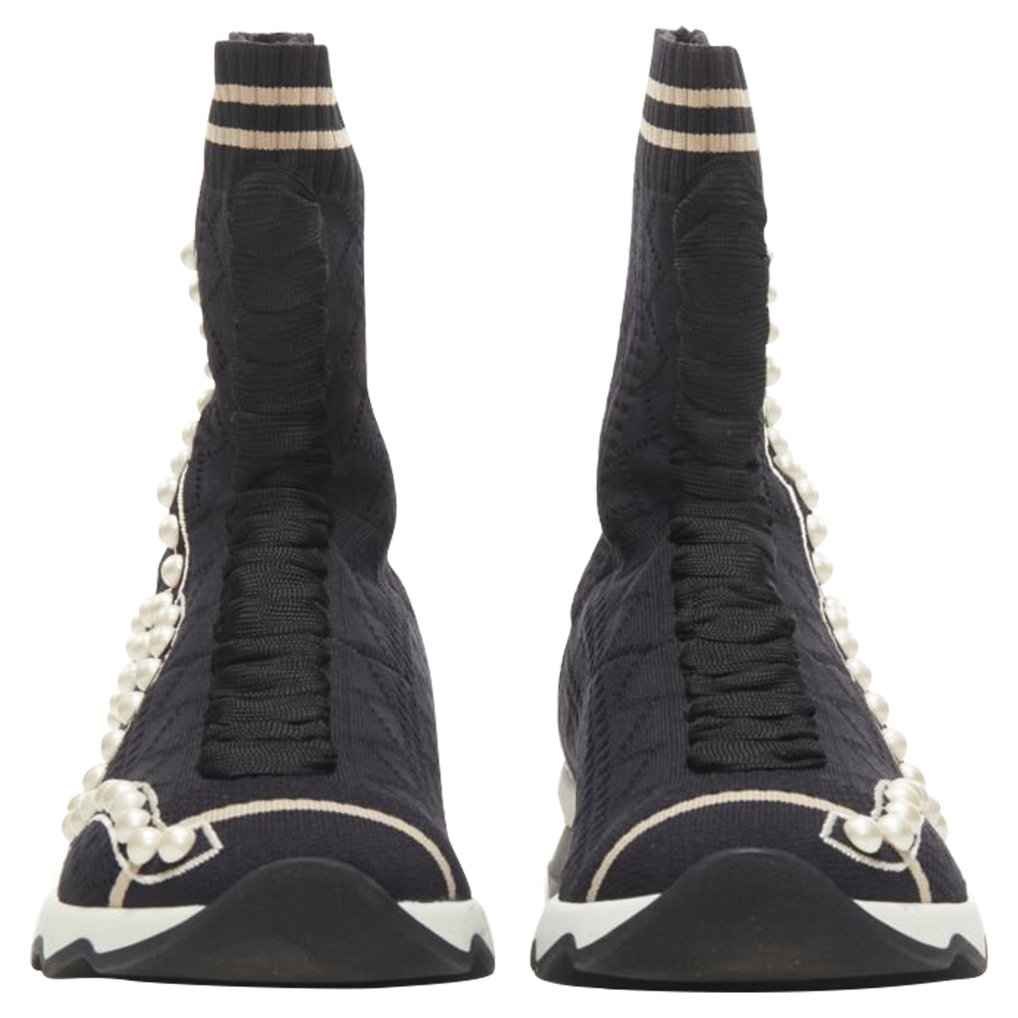 Women's Fendi Rockoko pearl embellished sock knit high top sneaker