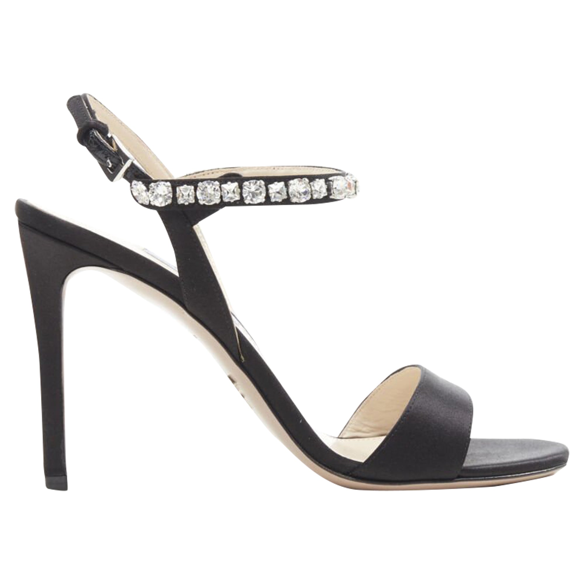 Women's Prada satin crystal embellished strappy high heel sandals
