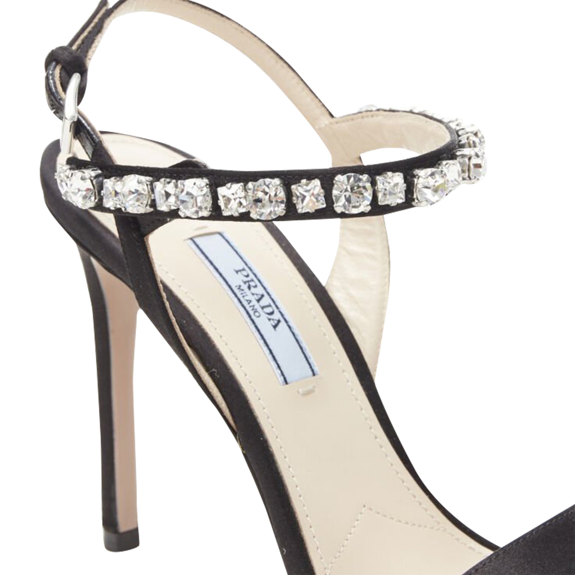 Women's Prada satin crystal embellished strappy high heel sandals